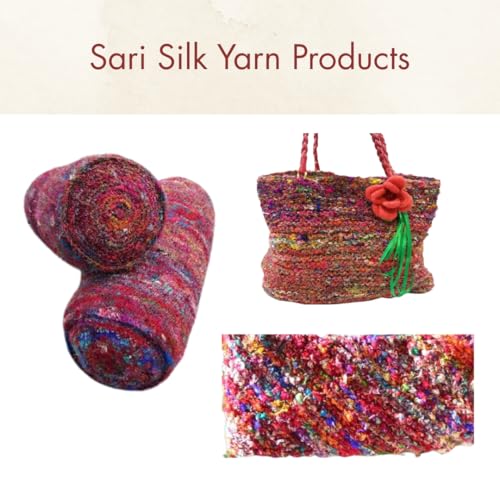 KNITSILK Recycled Sari Silk Yarn – 1 x 100g Multicolour Unique Bulky Yarn Ball, 80+ Yards | Eco-Friendly Handmade Fiber for Knitting, Crochet, Weaving, Crafts, and DIY Projects. - Image 5