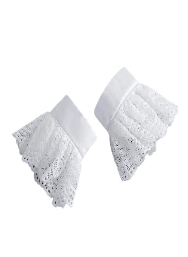 XOIPED Detachable Lace Cuffs, White Ruffle Wrist Sleeves for Women, Vintage Style (White, Packe Of 2) - Image 1