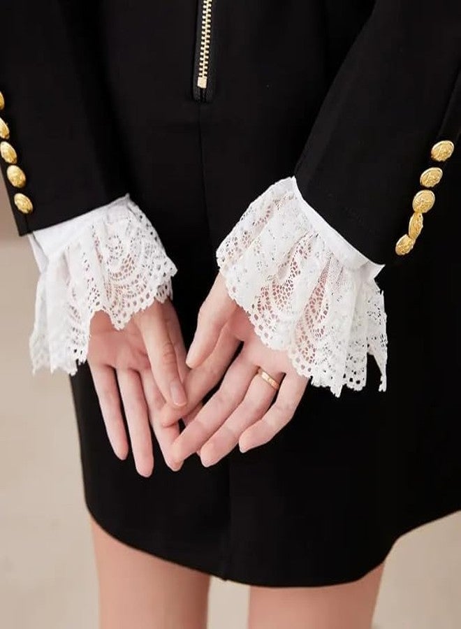 XOIPED Detachable Lace Cuffs, White Ruffle Wrist Sleeves for Women, Vintage Style (White, Packe Of 2) - Image 2