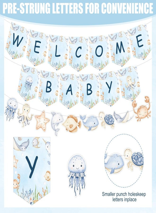 YooNotee 5 Pcs Under The Sea Baby Shower Decorations Sea You Soon Baby Shower Supplies Ocean Animals Tablecloth Banner Summer Beach Birthday Party Favor - Image 3