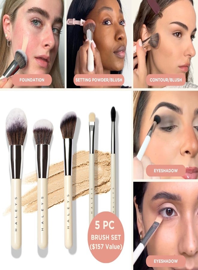 HALEYS Makeup Brush Set 5 pcs: Soft, Streak-free, Perfect Blending, Buff, Blurs and Smooth, Premium Luxury Vegan Bristles, For Liquid, Cream or Powder, Vegan, Cruelty-free, Sustainable Wood - Image 3