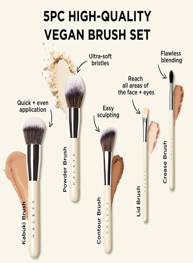 HALEYS Makeup Brush Set 5 pcs: Soft, Streak-free, Perfect Blending, Buff, Blurs and Smooth, Premium Luxury Vegan Bristles, For Liquid, Cream or Powder, Vegan, Cruelty-free, Sustainable Wood - Image 2