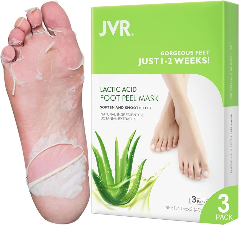 JVR Foot Peel Mask - 3 Pairs - Exfoliating Peeling Callus Remover, Repairs Cracked Heels & Dry Skin, for Smoother and Softer Feet (Aloe Vera) - Image 1