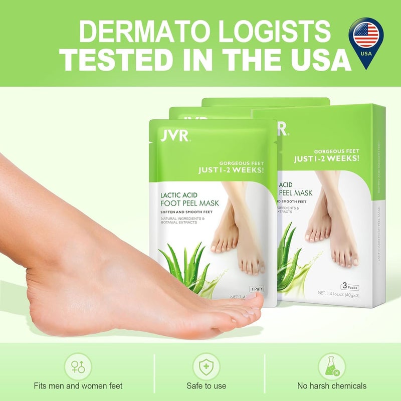 JVR Foot Peel Mask - 3 Pairs - Exfoliating Peeling Callus Remover, Repairs Cracked Heels & Dry Skin, for Smoother and Softer Feet (Aloe Vera) - Image 3