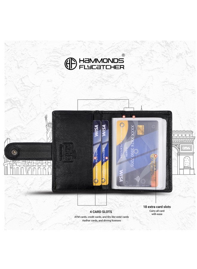 HAMMONDS FLYCATCHER محفظة بطاقات جلدية أصلية من هاموندز فلاي كاتشر للرجال والنساء، محفظة لحماية بطاقات الصراف الآلي/الائتمان مع 18 فتحة، هدية للرجال، الأب، الزوج، الصديق - أسود فائق - Image 3