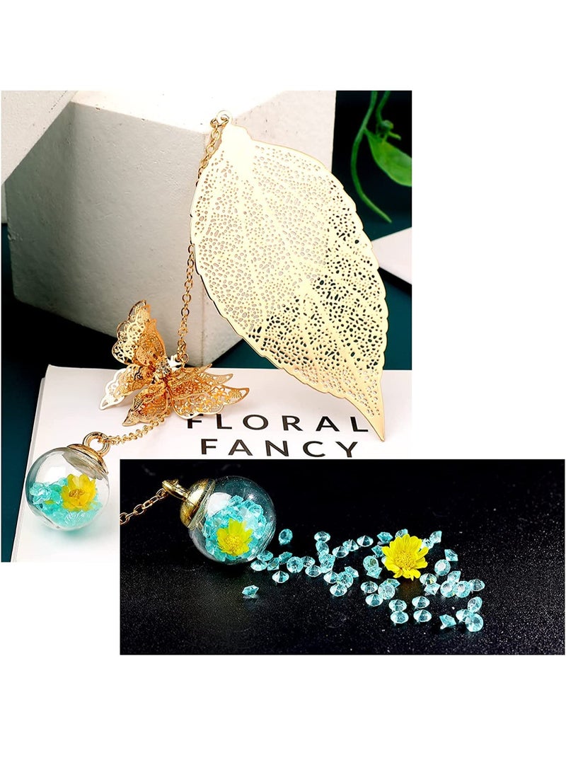 phomemo Metal Leaf Bookmark ,Birthday Gift Teachers Women & Mothers Day ,Butterfly Book Mark ,for Book Lover, Librarian Readers, Mom, Lady Female, Girl, Bookworm.(Golden Leaves Blue Yellow Flowers) - Image 4