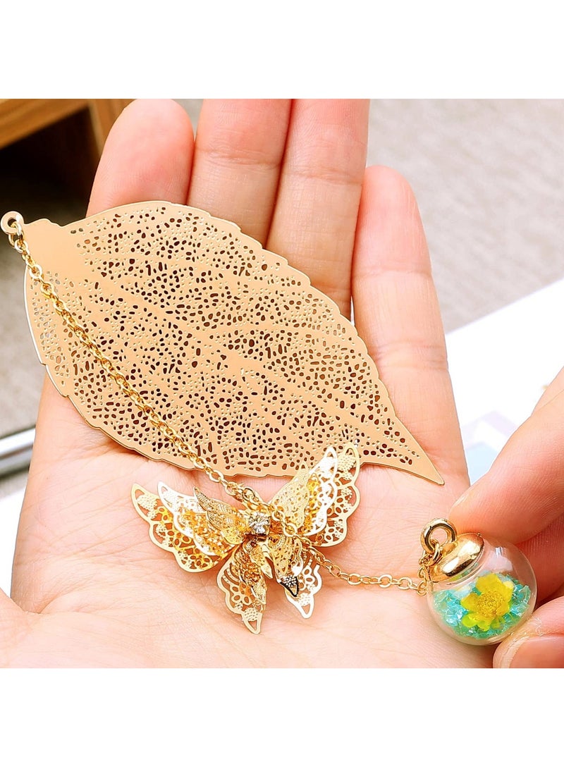 phomemo Metal Leaf Bookmark ,Birthday Gift Teachers Women & Mothers Day ,Butterfly Book Mark ,for Book Lover, Librarian Readers, Mom, Lady Female, Girl, Bookworm.(Golden Leaves Blue Yellow Flowers) - Image 5