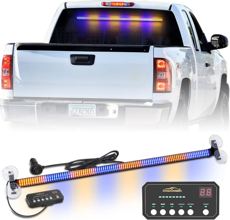 XRIDONSEN 35 Inch Traffic Advisor Light Bar with 144 LED Blue Amber Strobe Lights - Image 1