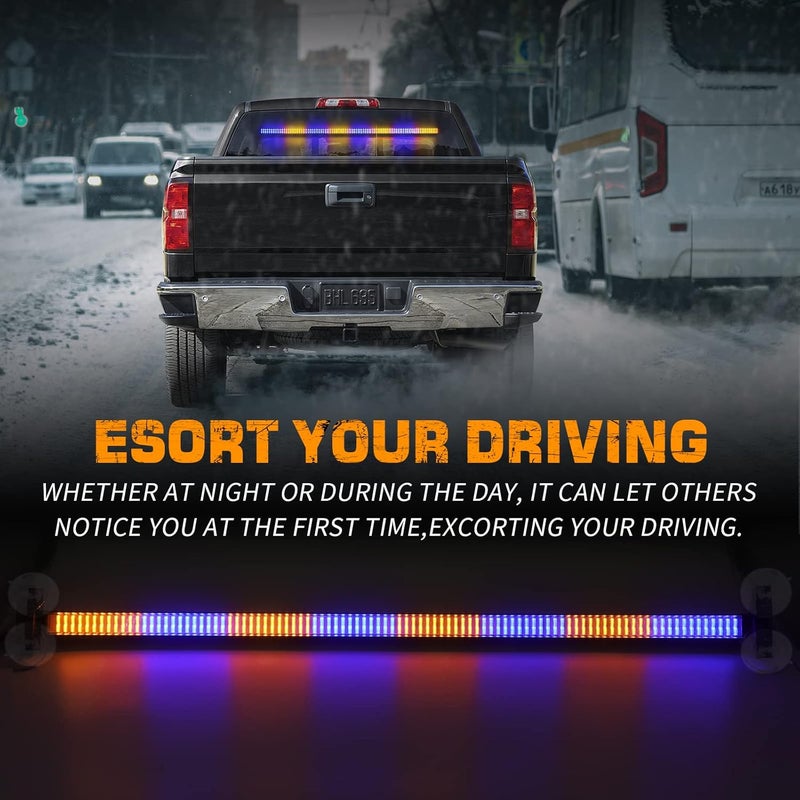 XRIDONSEN 35 Inch Traffic Advisor Light Bar with 144 LED Blue Amber Strobe Lights - Image 2