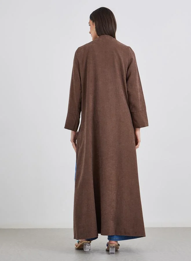Amirah Amirah Brown Suede Look Front Open Abaya