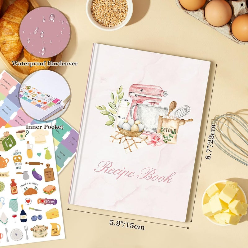 Lanpn Blank Recipe Book Cookbook for 70 Recipes, Waterproof A5 Empty Cooking Journal to Organize Your Family Recipes, Leather Cover Recipe Notebook with Stickers to Write in Your Own Recipes, Pink - Image 2