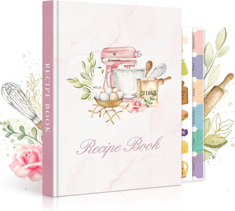 Lanpn Blank Recipe Book Cookbook for 70 Recipes, Waterproof A5 Empty Cooking Journal to Organize Your Family Recipes, Leather Cover Recipe Notebook with Stickers to Write in Your Own Recipes, Pink - Image 1