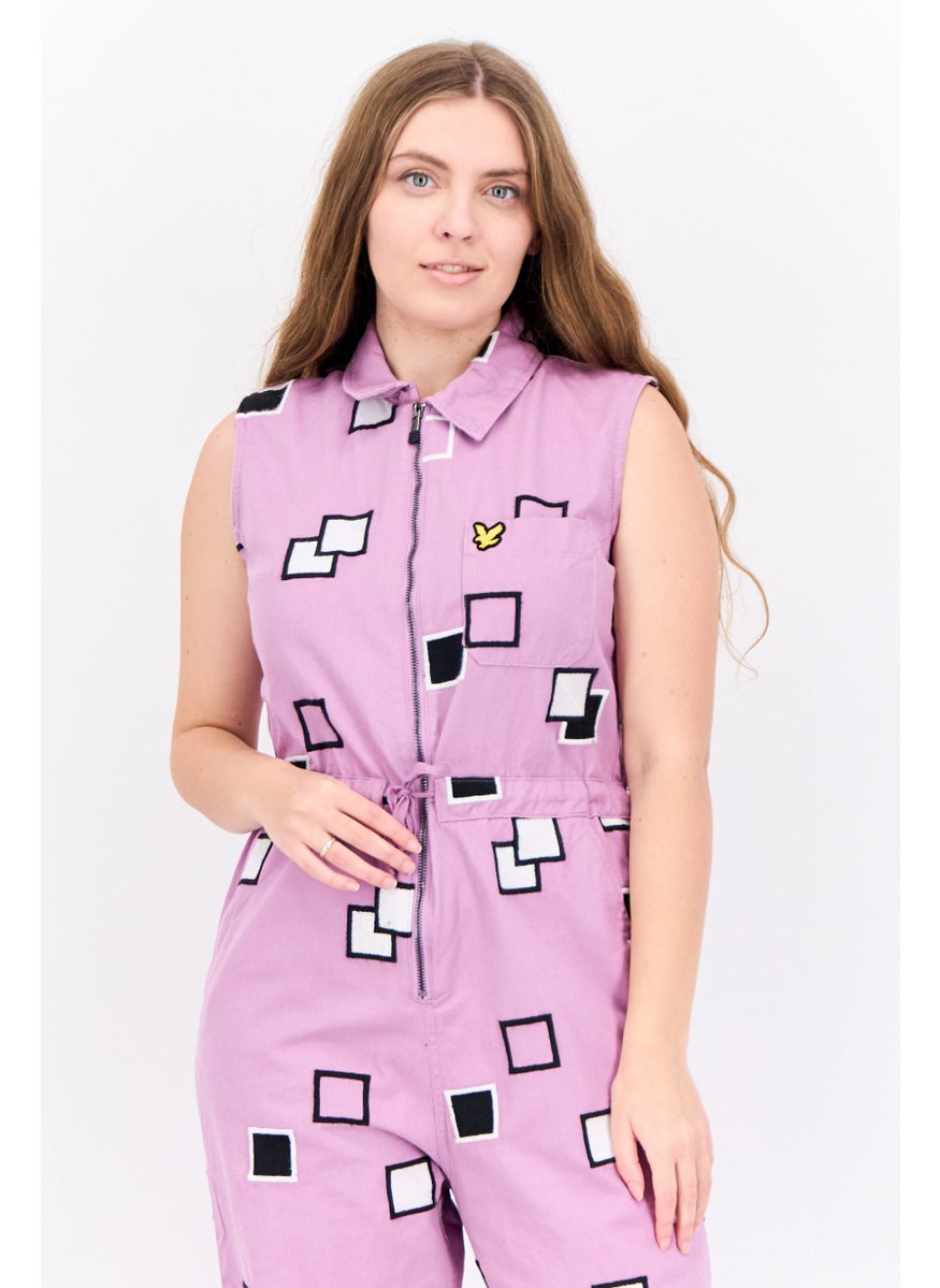 Lyle & Scott Women Spread Collar Sleeveless Jumpsuit, Light Purple  - Image 2
