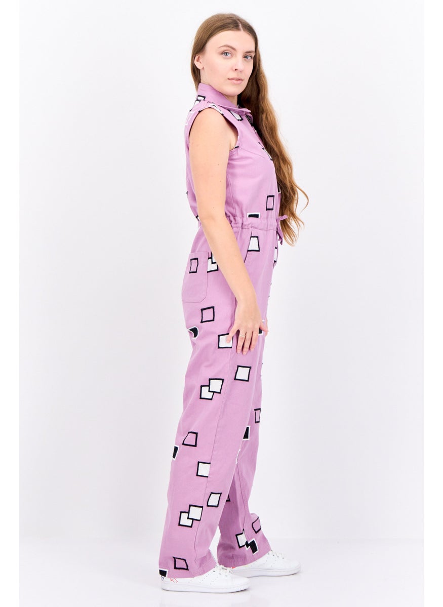 Lyle & Scott Women Spread Collar Sleeveless Jumpsuit, Light Purple  - Image 3
