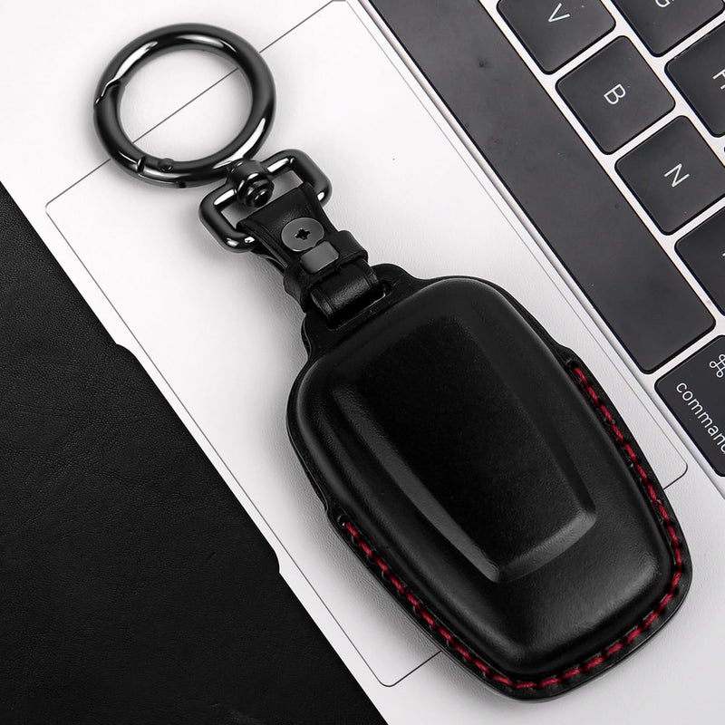 Tukellen for Toyota Key Fob Cover Genuine Leather with Keychain,Leather Key Case Protector Compatible with 2018-2024 RAV4 Camry Corolla Avalon C-HR Prius GT86 Highlander-Black (red line) - Image 4