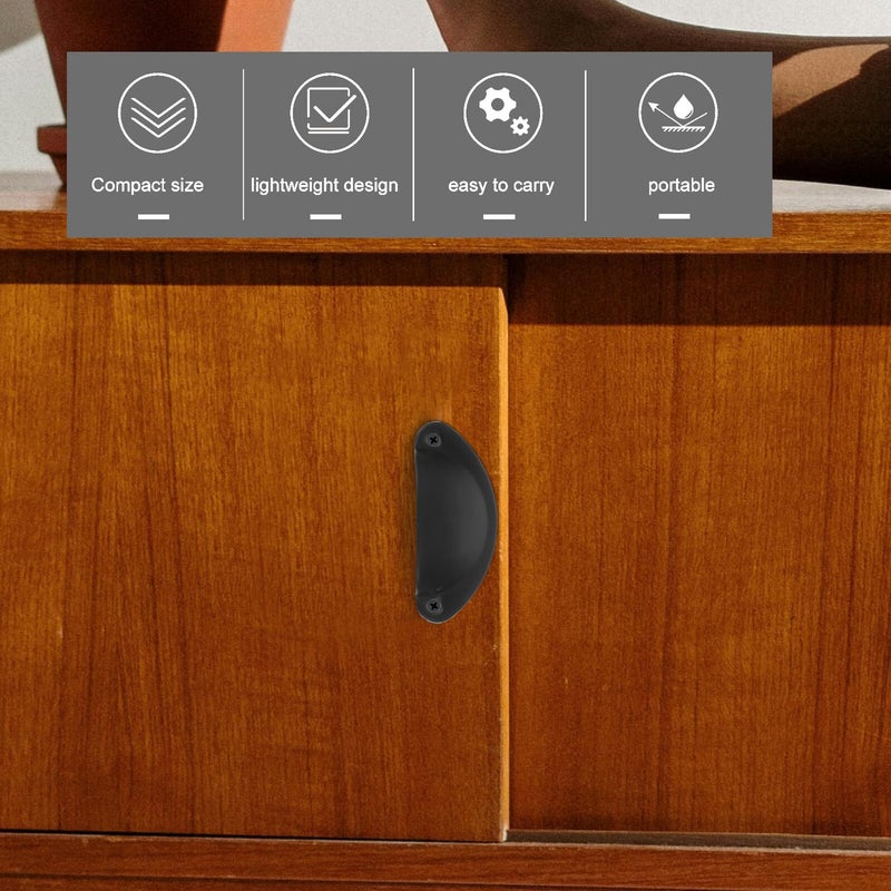 Black Iron Half Moon Pull Handles Set of 4 Kitchen Cabinet Drawer Knobs Hardware - Image 4