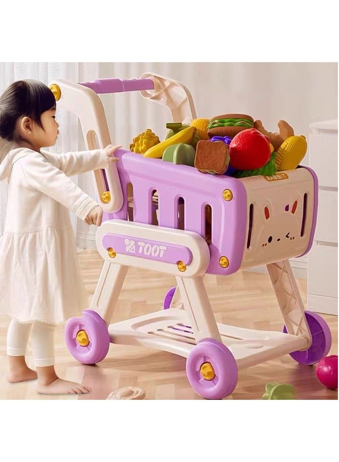 Kids Shopping Cart,Kids Kitchen Toys Set - 33 PCS Durable Pretend Play Kitchen Toys for Toddler,Play House Kitchen Toys For Kids,With fruit and vegetable and snack box,Shopping Cart Toy for Girls Bo