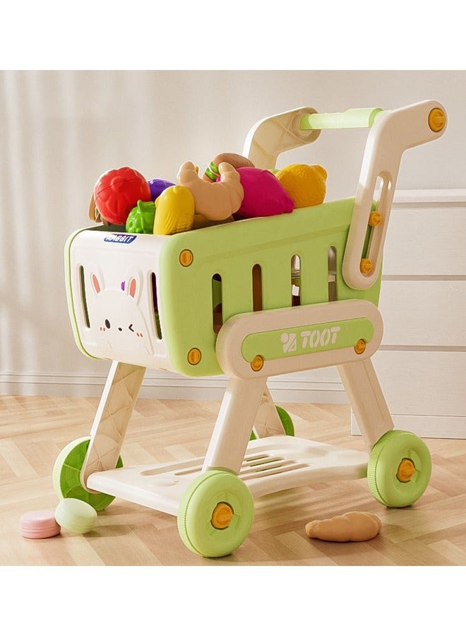 Kids Shopping Cart,Kids Kitchen Toys Set - 33 PCS Durable Pretend Play Kitchen Toys for Toddler,Play House Kitchen Toys For Kids,With fruit and vegetable and snack box,Shopping Cart Toy for Girls Bo