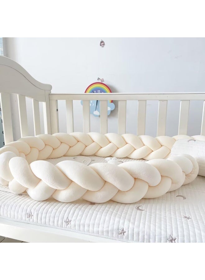 يونيكبيبي حاجز سرير أطفال مضفر، 2 متر وسادة مضفرة محبوكة يدويًا، وسادة واقية ناعمة لسرير الطفل، حاجز أمان للسرير المضفر، وسادة حماية للرضع والأطفال، واقٍ من الاصطدام لسرير الطفل، وسادة ناعمة ومتينة لغرفة نوم الأطفال، بيج - Image 1