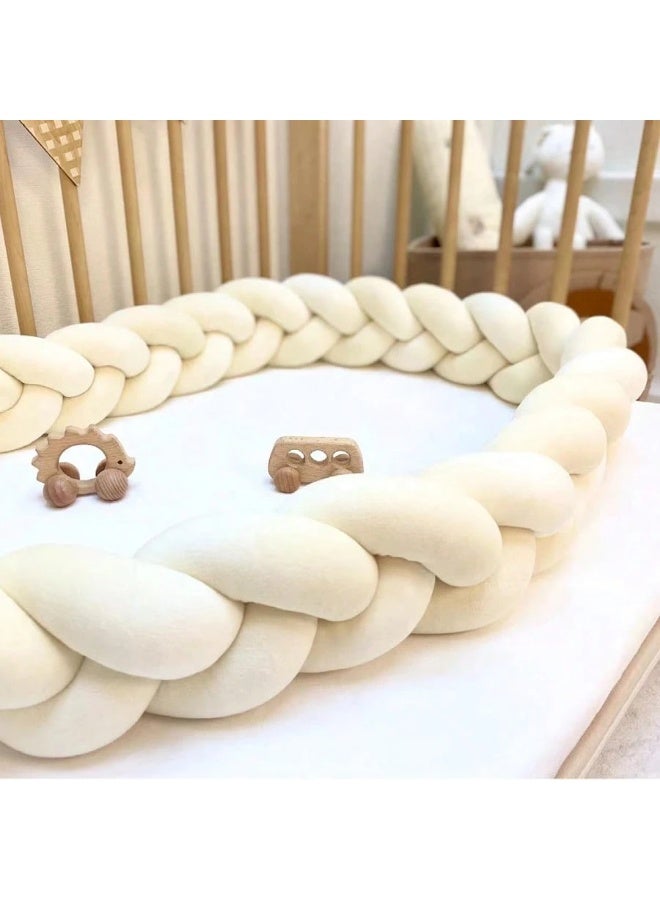 يونيكبيبي حاجز سرير أطفال مضفر، 2 متر وسادة مضفرة محبوكة يدويًا، وسادة واقية ناعمة لسرير الطفل، حاجز أمان للسرير المضفر، وسادة حماية للرضع والأطفال، واقٍ من الاصطدام لسرير الطفل، وسادة ناعمة ومتينة لغرفة نوم الأطفال، بيج - Image 2