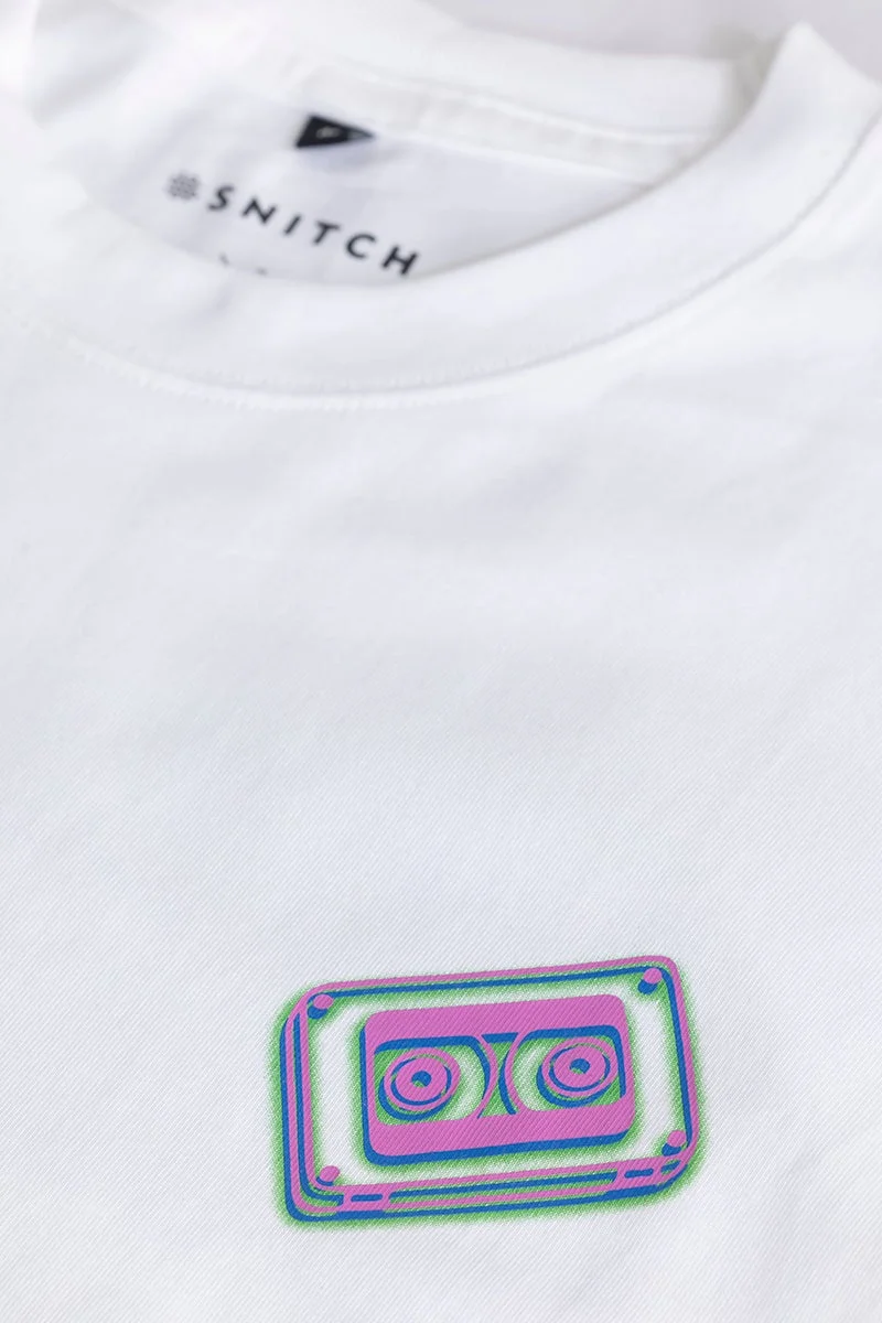 SNITCH White Graphic Elbow Length Sleeve Oversized Streetwear T-Shirt
