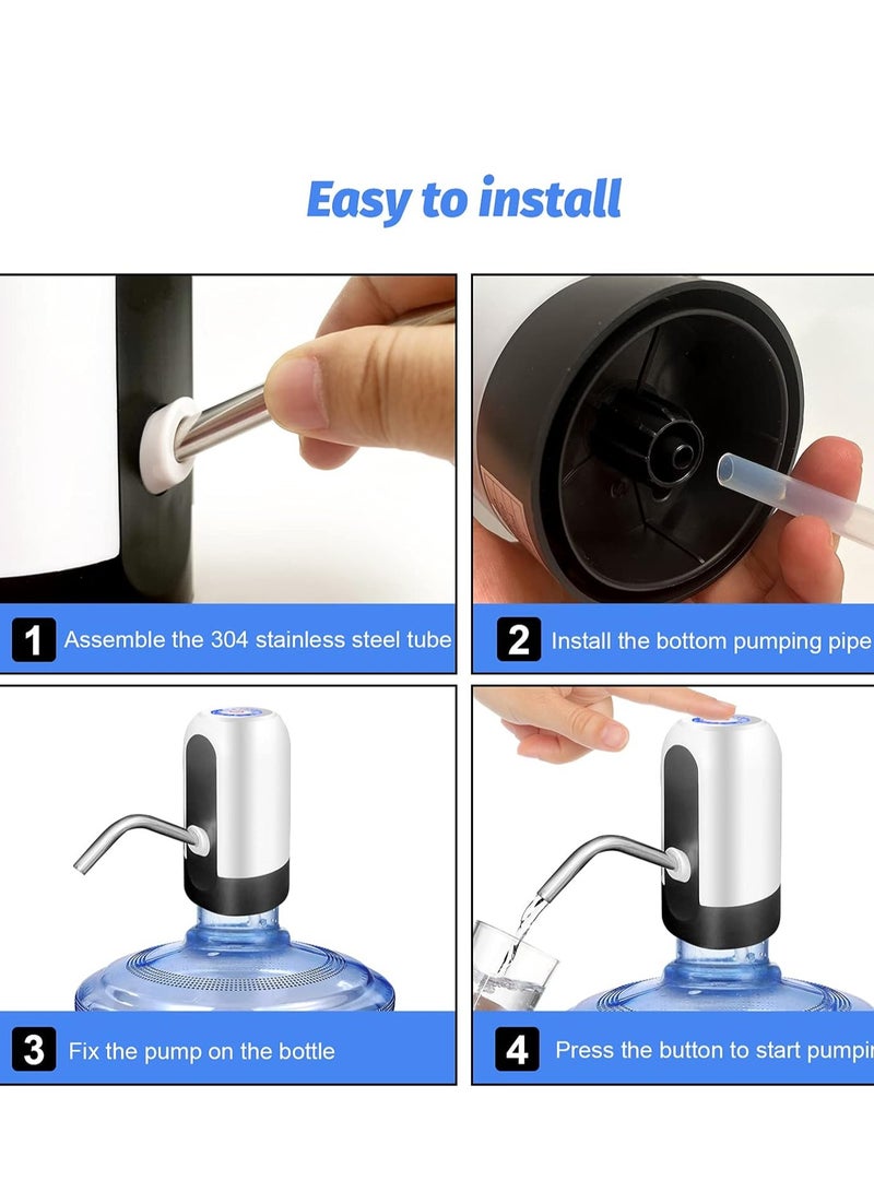 Water Bottle Pump, USB Charging Portable Electric Water Pump for for for 2-5 Gallon Jugs USB Charging Portable Water Dispenser for Office, Home, Camping, Kitchen and etc. White - Image 4