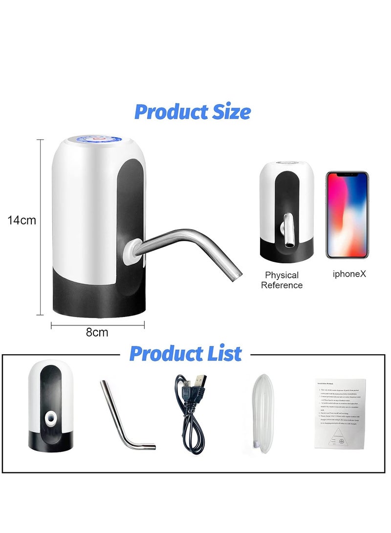 Water Bottle Pump, USB Charging Portable Electric Water Pump for for for 2-5 Gallon Jugs USB Charging Portable Water Dispenser for Office, Home, Camping, Kitchen and etc. White - Image 3