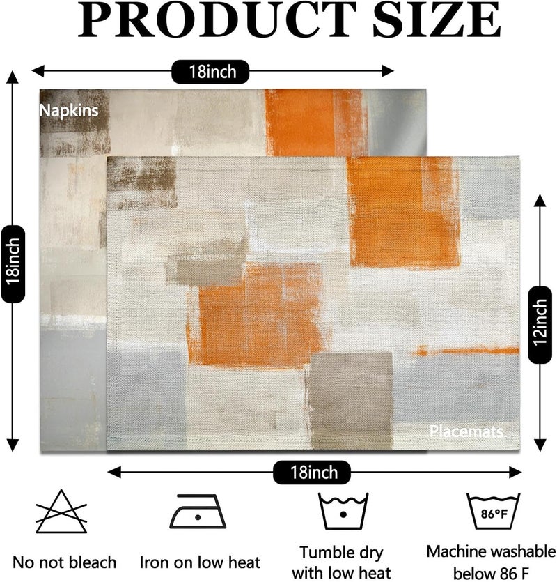 MCALK 4 Each Orange Placemats and Cloth Napkins Set of 8 Modern Abstract Art Painted Placemat for Home Kitchen Decor Placemats 18 x12 Cloth Napkins 18 x18 - Image 4