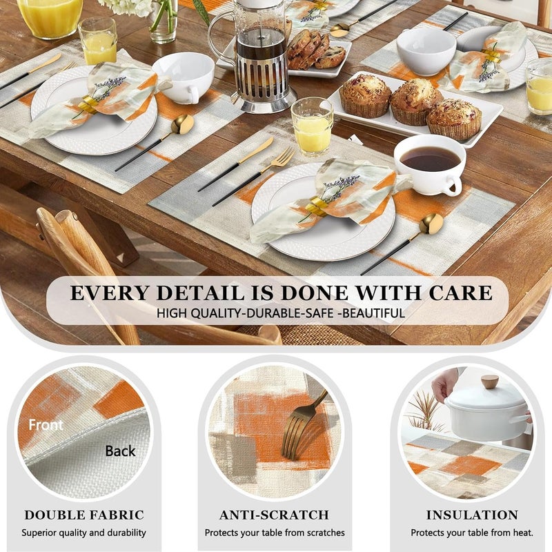 MCALK 4 Each Orange Placemats and Cloth Napkins Set of 8 Modern Abstract Art Painted Placemat for Home Kitchen Decor Placemats 18 x12 Cloth Napkins 18 x18 - Image 2