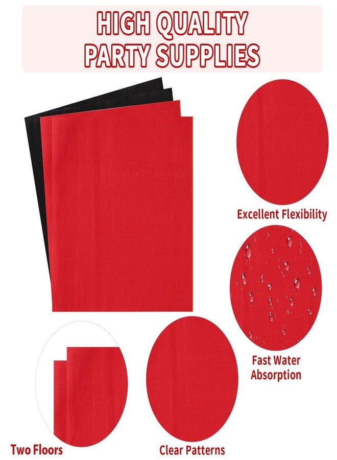 Grencian 96 Pcs Red and Black Party Supplies Black and Red Party Plates Disposable Black Red Paper Plates and Napkins Tableware Set for Red and Black Birthday Party Decoration Fiesta Halloween Serves 24 - Image 4