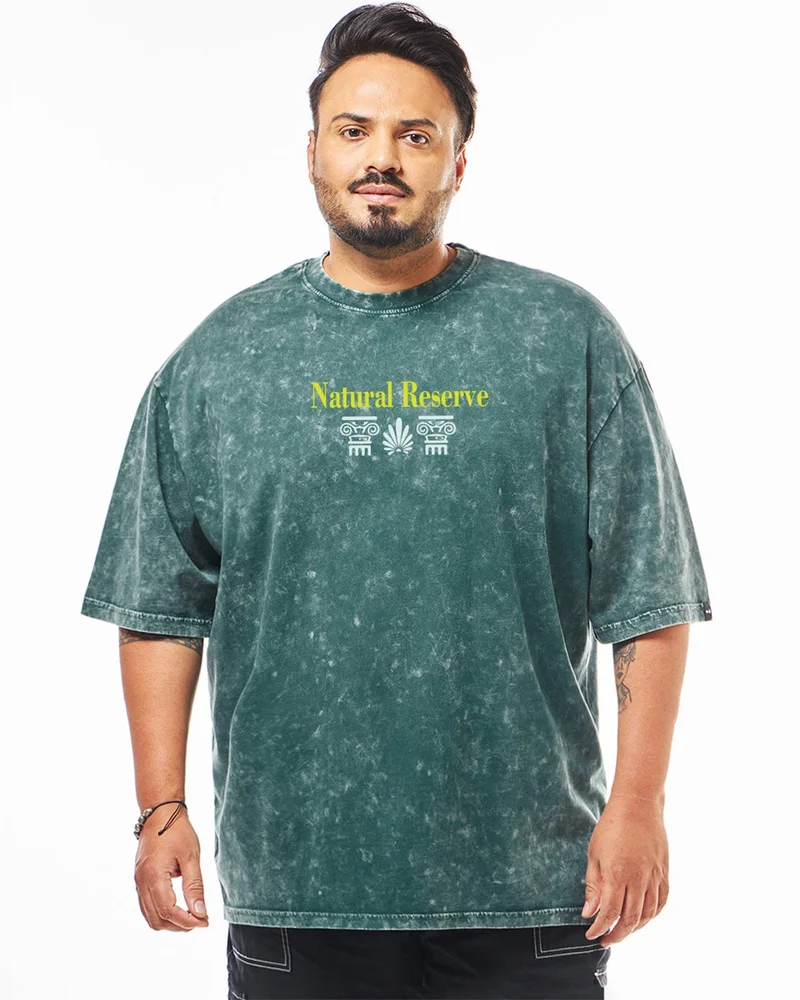 بيواكوف Men's Dark Sea Green Sanctuary Graphic Printed Oversized Plus Size T-shirt