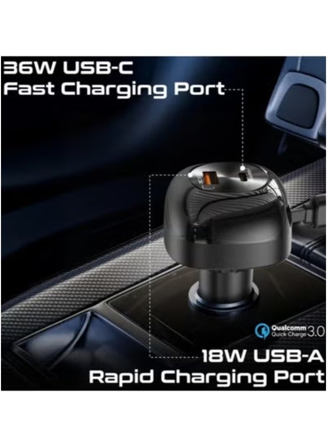 JAJEEK 81W Fast Multi-Port Car Charger with Retractable USB-C & Lightning Cables – Quick Charge Adapter for iPhone, Samsung, iPad, and Android Devices – Compact 3-Port In-Car Charging Station with LED Indicator, Smart IC Chip for Safe & Efficient Power - Image 3