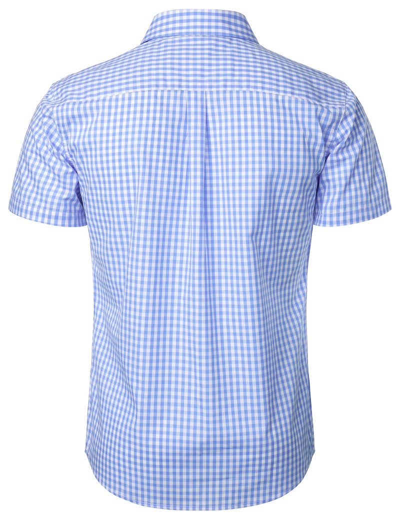 LucMatton Men's Gingham Short Sleeve Button Down Shirt Cotton Regular Fit Plaid Dress Shirts with Pocket Blue Gingham Large - Image 3
