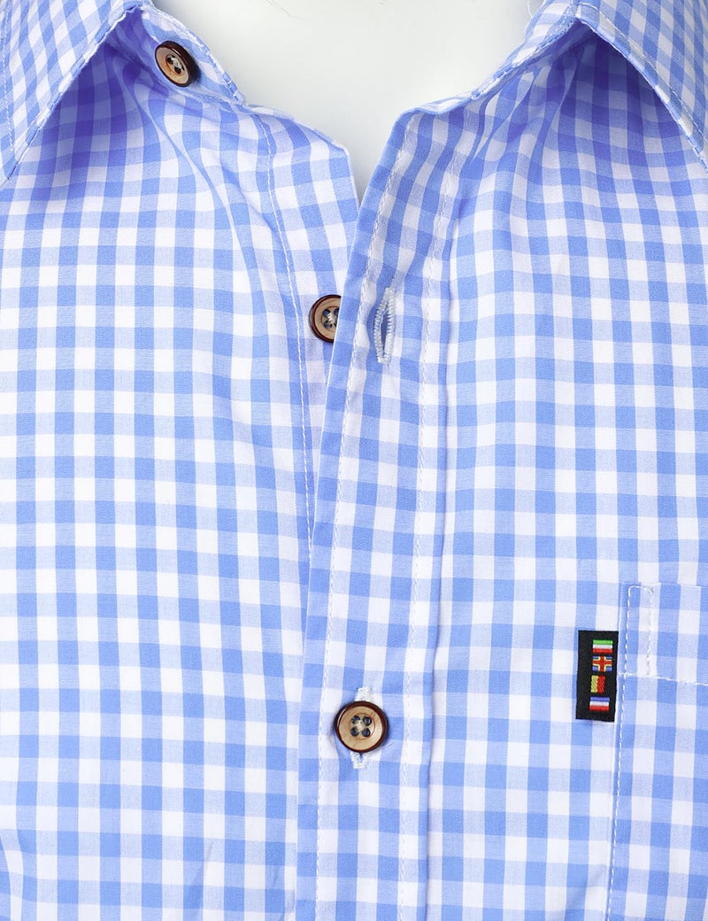 LucMatton Men's Gingham Short Sleeve Button Down Shirt Cotton Regular Fit Plaid Dress Shirts with Pocket Blue Gingham Large - Image 4