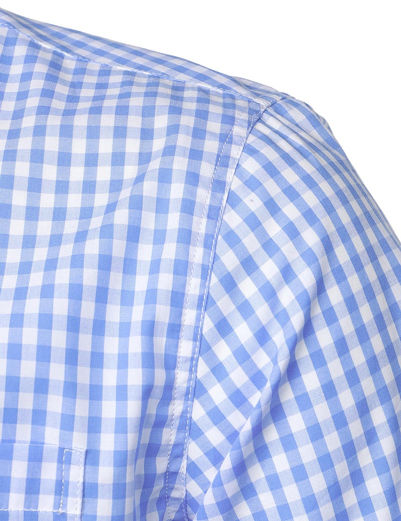 LucMatton Men's Gingham Short Sleeve Button Down Shirt Cotton Regular Fit Plaid Dress Shirts with Pocket Blue Gingham Large - Image 5
