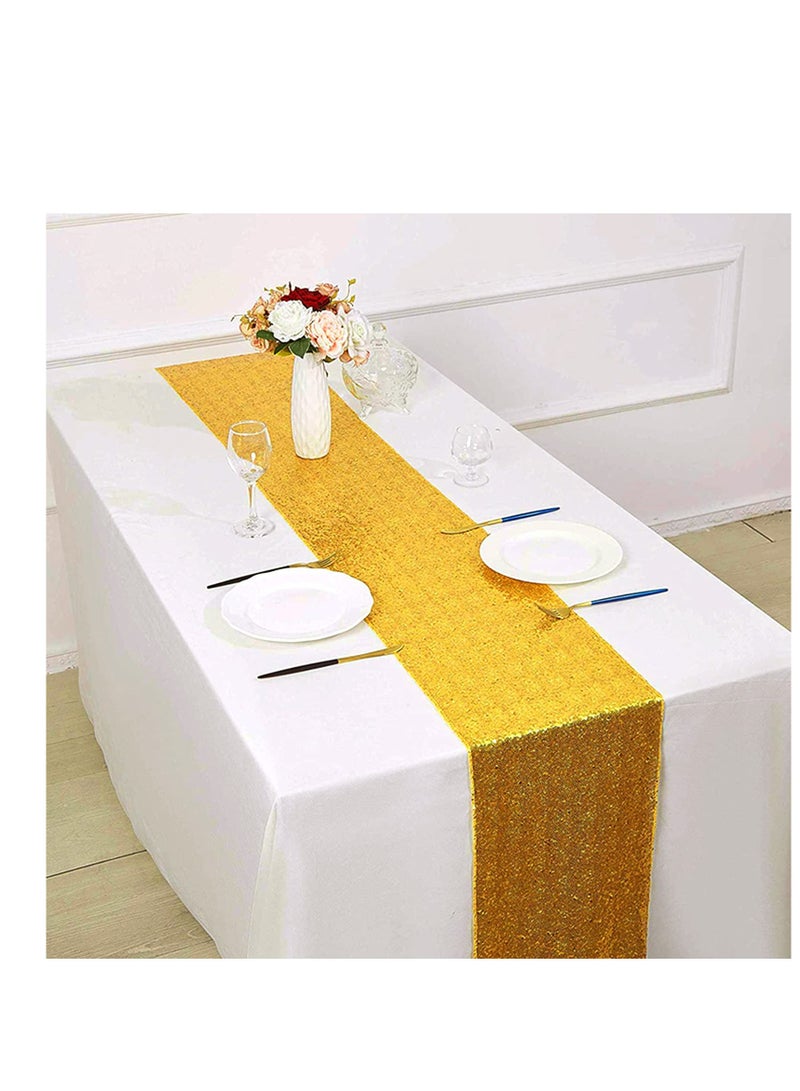 SYOSI Sequin Table Runner, 3 Pack Satin Table Runner, 12" x 72"Sequin Table Cloth, Rectangle Tables Sparkle Table Covers, for Birthday, Wedding, Banquet, Holiday Party Decorations Baby Shower (Gold) - Image 2