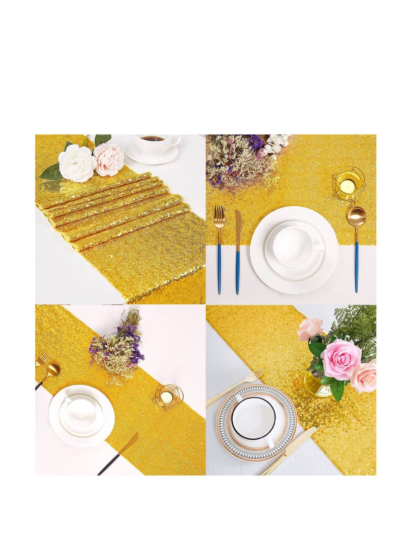SYOSI Sequin Table Runner, 3 Pack Satin Table Runner, 12" x 72"Sequin Table Cloth, Rectangle Tables Sparkle Table Covers, for Birthday, Wedding, Banquet, Holiday Party Decorations Baby Shower (Gold) - Image 4