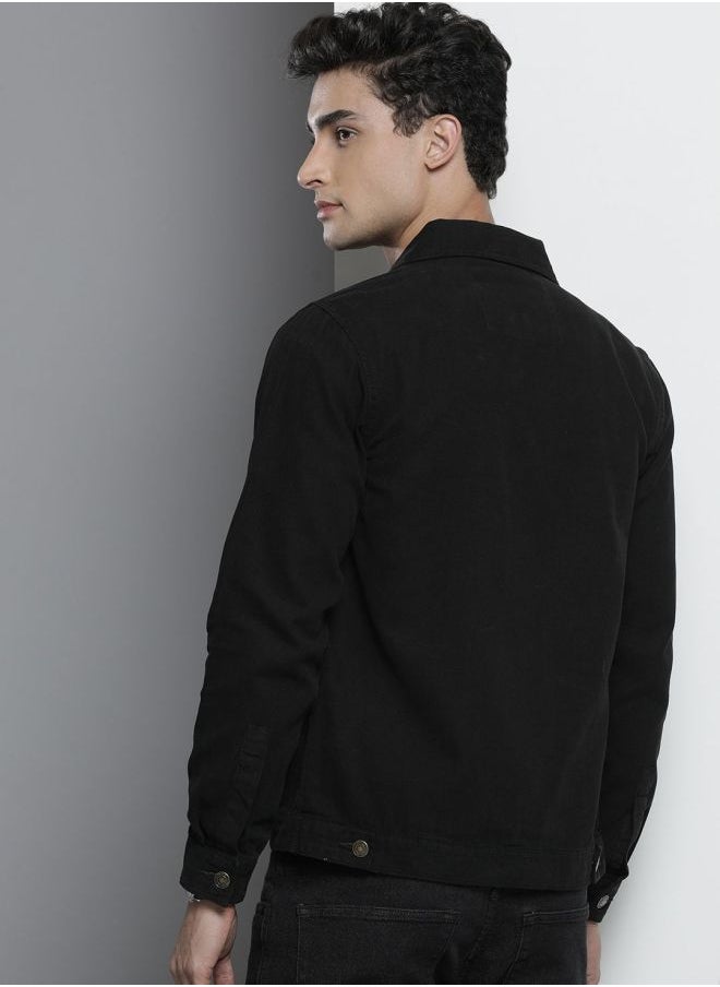 The Indian Garage Co Men Slim Fit Solid Trucker Jacket  - Image 2