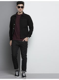 The Indian Garage Co Men Black Slim Fit Patch Pocket Oxford Trucker Jacket  - Image 1