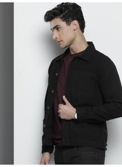 The Indian Garage Co Men Black Slim Fit Patch Pocket Oxford Trucker Jacket  - Image 2