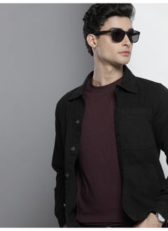 The Indian Garage Co Men Black Slim Fit Patch Pocket Oxford Trucker Jacket  - Image 3