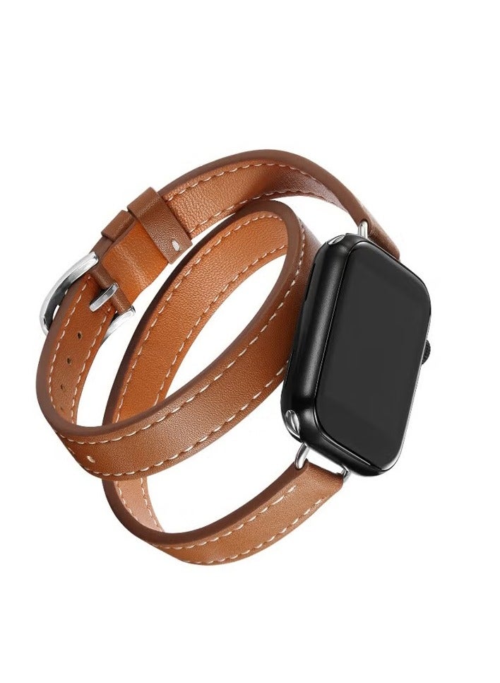 Leather Watch Band Compatible for Apple Watch Series Band 42mm 44mm 45mm 46mm 49mm women, Genuine Leather Double Tour Designed Slim Replacement Strap for iWatch Series10 9 8 7 6, Ultra2,SE, Brown  - Image 1