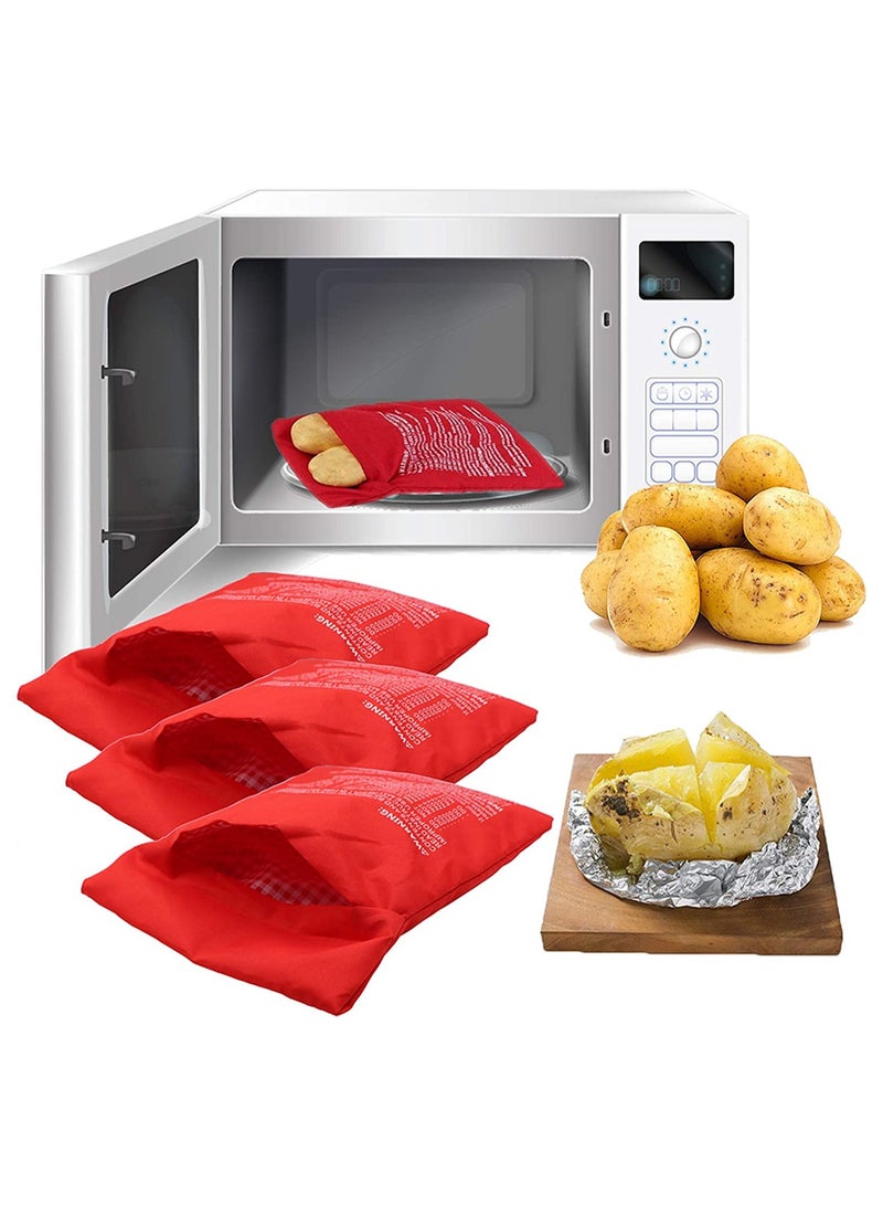 SYOSI SYOSI Microwave Potato Bag, Reusable Express Microwave Potato Cooker Bag, Baked Potato Cooker Perfect Potatoes 4 Minutes, Red Baked Pouch, 20x25cm, 3 Pack  - Image 1
