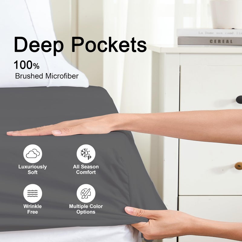 Hotella 100% Microfiber Ultra Soft 78"x80" King Size Fitted Sheet Only, Hotel Quality Deep Pocket Bottom Sheet, Fit for 6" - 14" Matress, Machine Washable, Non-Fade, Snug Fit, Stay in Place, Dark Gray - Image 3