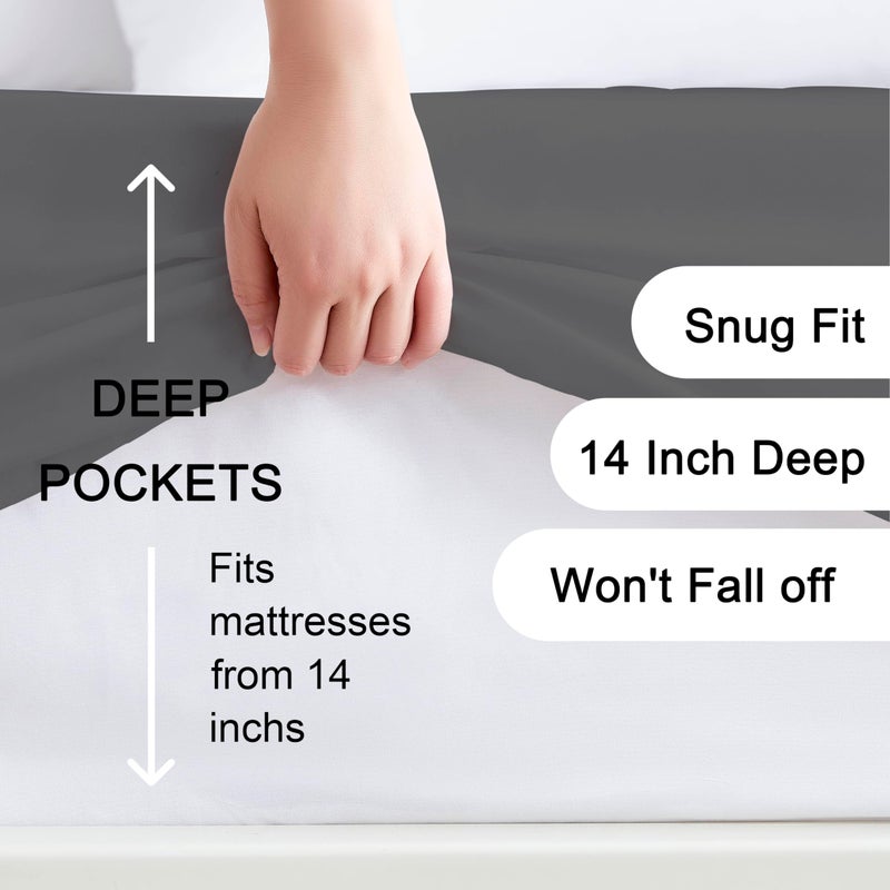 Hotella 100% Microfiber Ultra Soft 78"x80" King Size Fitted Sheet Only, Hotel Quality Deep Pocket Bottom Sheet, Fit for 6" - 14" Matress, Machine Washable, Non-Fade, Snug Fit, Stay in Place, Dark Gray - Image 2