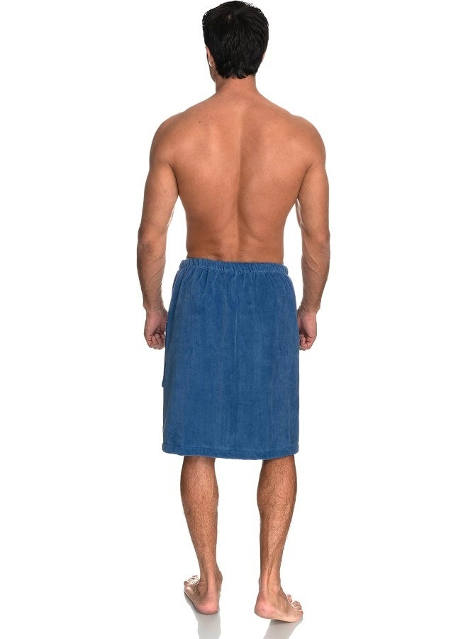 TowelSelections Mens Shower Wrap Adjustable Cotton Terry Velour Wrap Gym Body Cover Up Large/X-Large Dutch Blue - Image 2