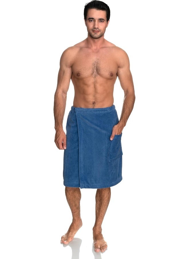 TowelSelections Mens Shower Wrap Adjustable Cotton Terry Velour Wrap Gym Body Cover Up Large/X-Large Dutch Blue - Image 3