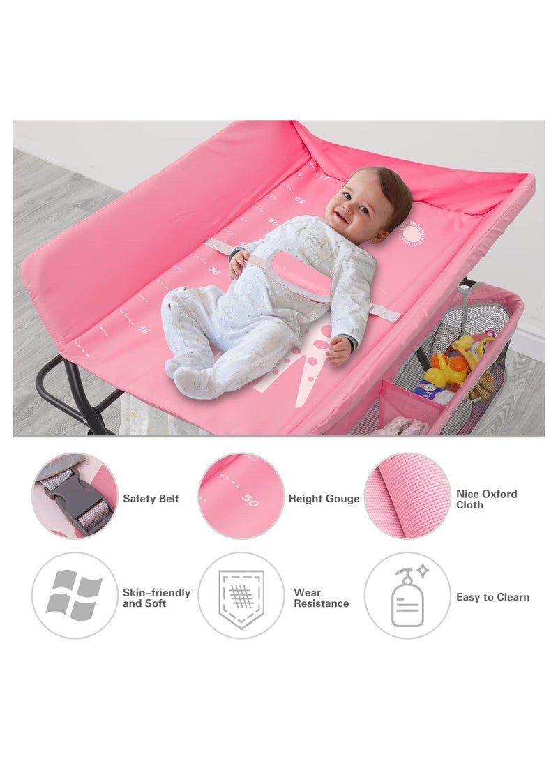 غوغويا Portable Foldable Baby Diaper Changing Table With Wheels, Mobile Nursery Organizer For Newborn Essentials,Pink  - Image 5