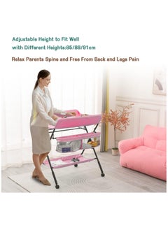Gogoya Portable Foldable Baby Diaper Changing Table With Wheels, Mobile Nursery Organizer For Newborn Essentials,Grey  - Image 3