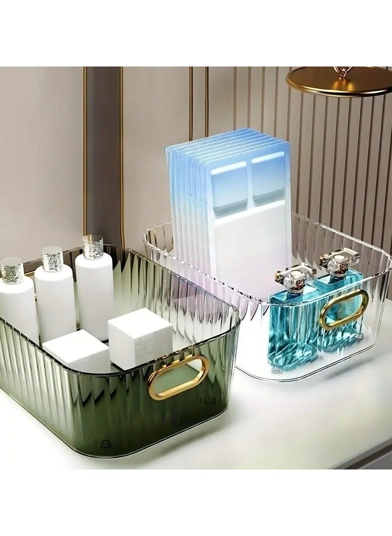 أوريتي منظم حامل علبة المكياج، علبة عرض مستحضرات التجميل، منظم مكياج الحمام، سطح المكتب، علبة تخزين العناية بالبشرة مع مقبض - أخضر - Image 2